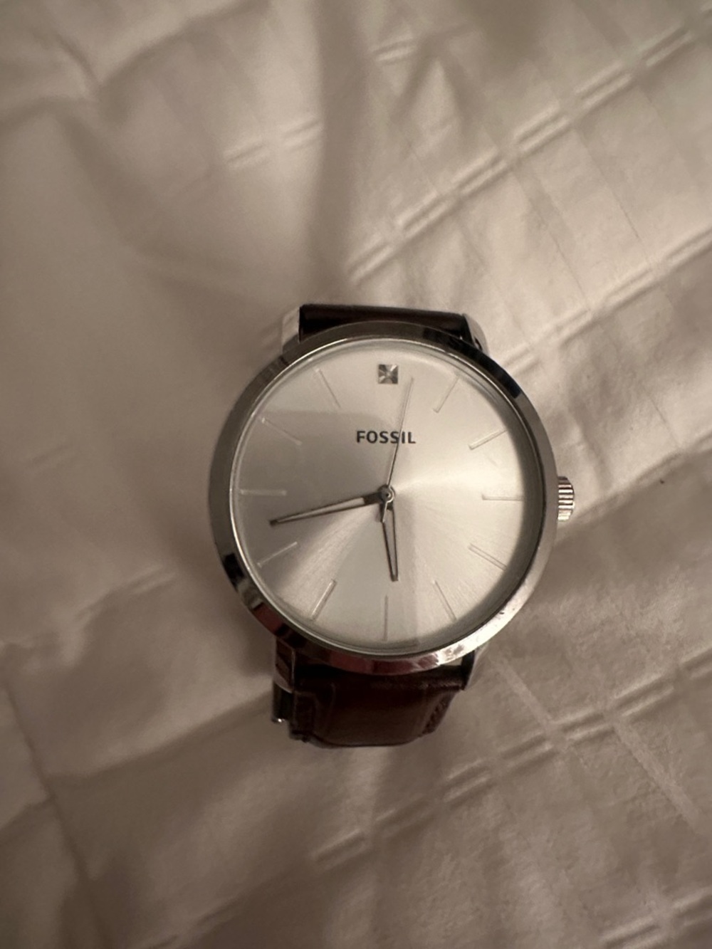 Fossil Silver Dial Watch with Brown Leather Strap and 2 extra straps